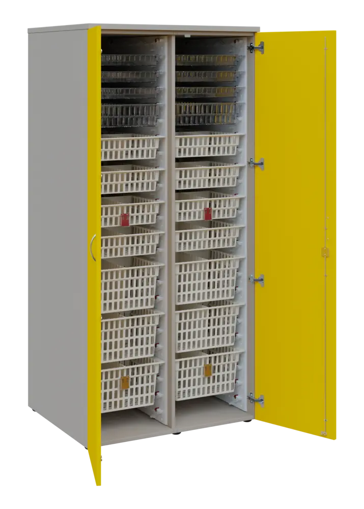 EUROMEDICA D - 90 skříň léková boxová, 2-dveřová, 1950x900x735, korpus šedý, dvířka žlutá odio